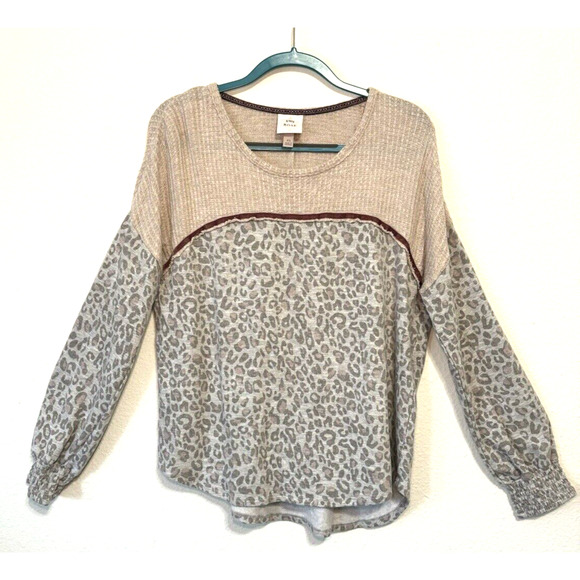 Knox Rose Leopard Print‎ Waffle Knit Shirt XL Cozycore Boho Casual Loungewear - Picture 1 of 8
